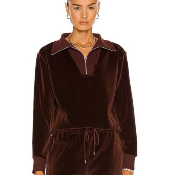 Nili Lotan Bentley Quarter Zip Velvet Chocolate Brown Pullover Sweater - Picture 1 of 12